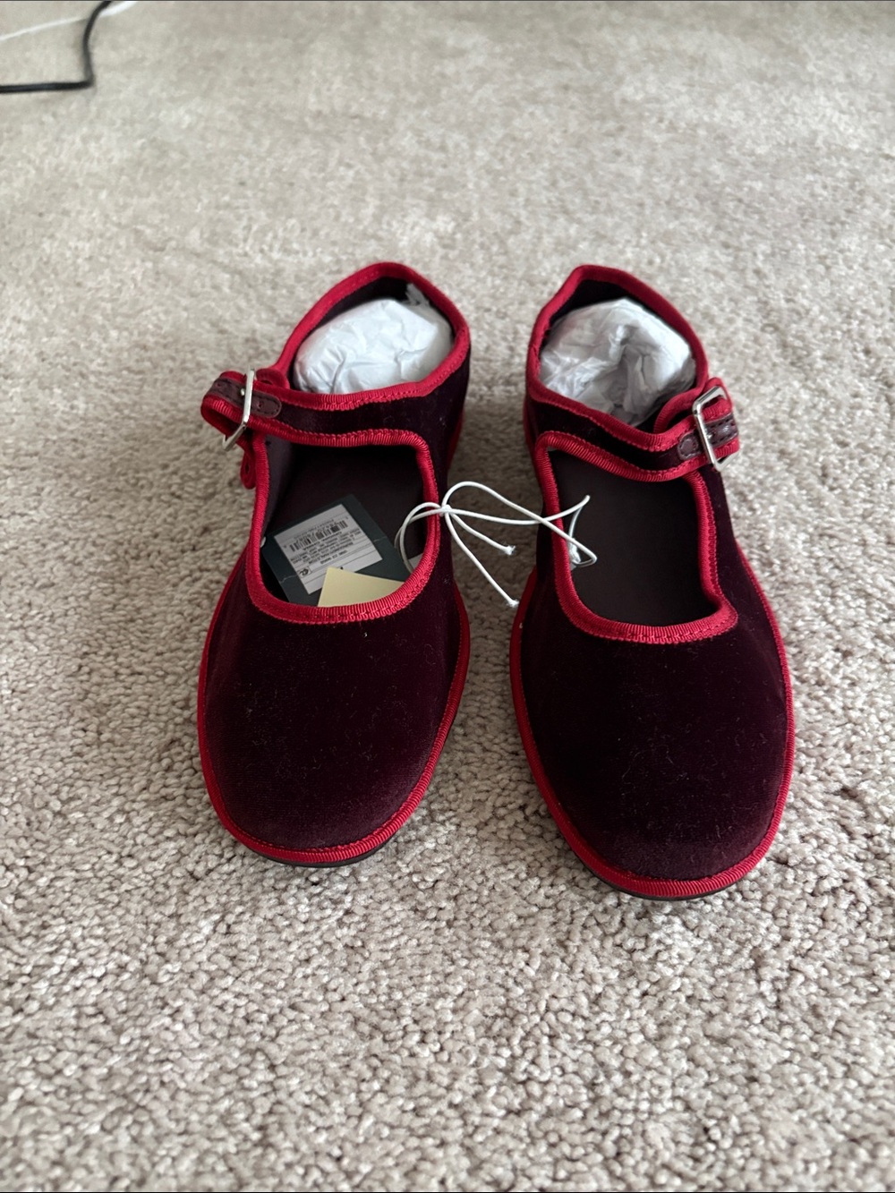 Velvet Mary Jane Shoes in Burgundy
